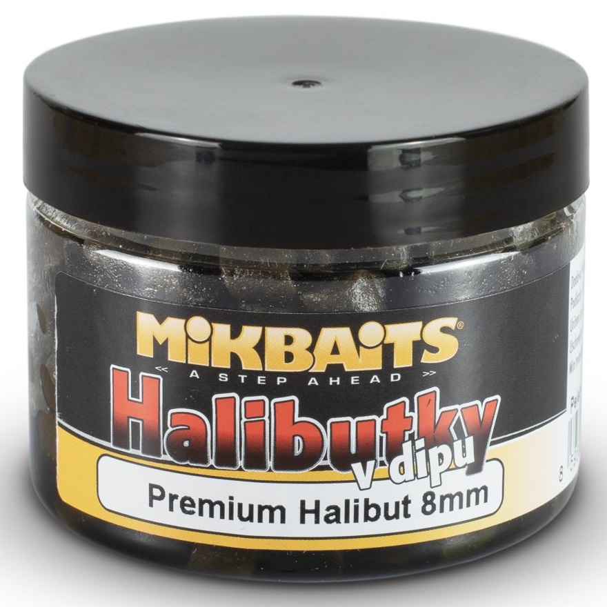 Mikbaits Halibut pelety v dipu 150ml/8mm - Red fish halibut